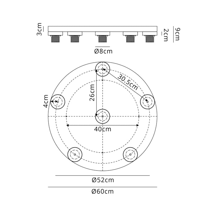 Krystos Round Flush (Frame Only) - 3 Light / 4 Light / 6 Light