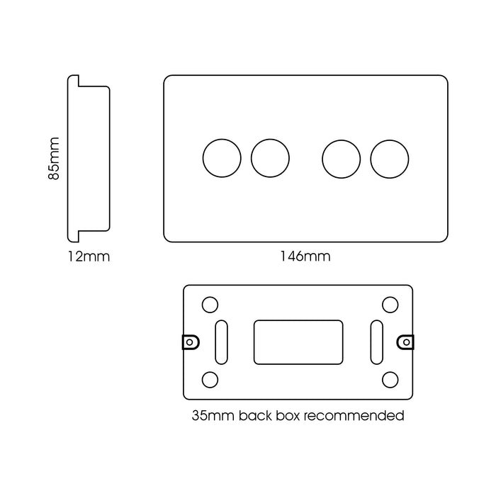Double 4 LED Dimmer - Twin Plate : 4 Gang 2 Way