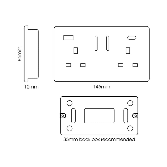 Double 2-USB Socket : USB-A & USB-C