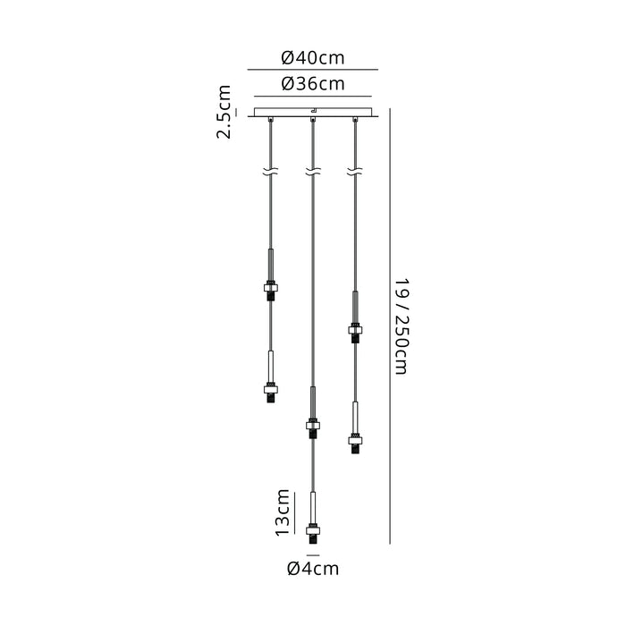 Azure Cluster Antique Brass / Black Cable 3 & 6 Light (Frame Only)