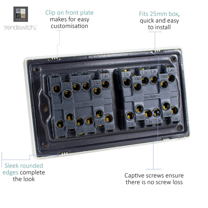 Double 8 Switch - Twin Plate : 8 Gang 2 Way