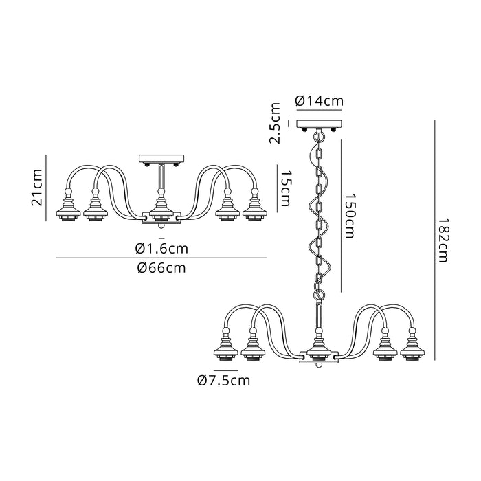 Ramsey 3 / 5 / 8 Light Pendant - FRAME ONLY (multiple colours)